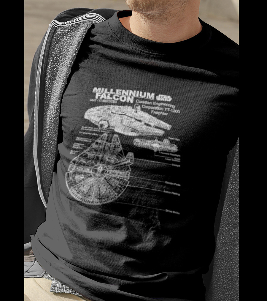 Millennium Falcon Star Wars Corellian Engineering Corporation Blueprint Diagram T-Shirt