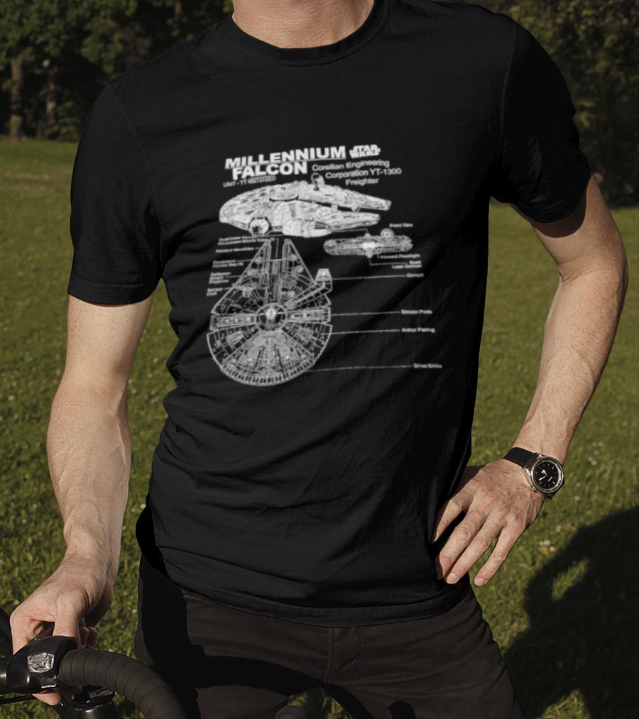 Millennium Falcon Star Wars Corellian Engineering Corporation Blueprint Diagram T-Shirt