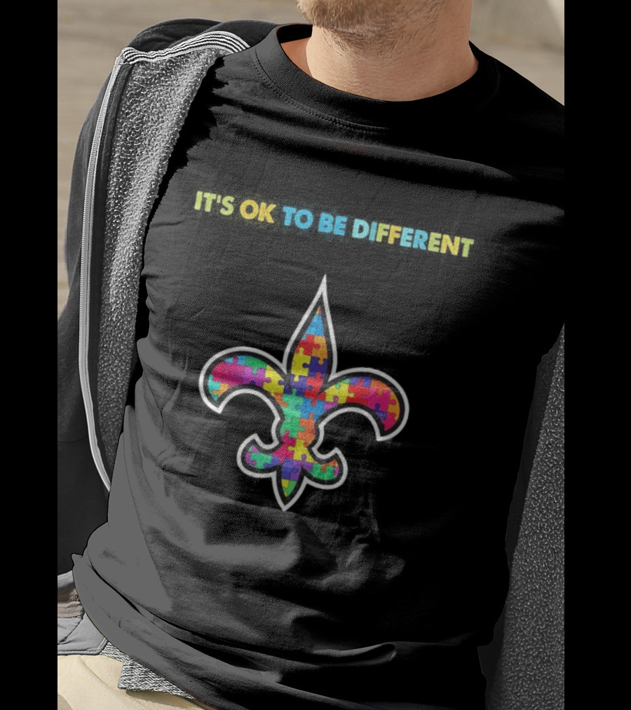 New Orleans Saints Autism Awareness It's OK To Be Different Puzzle Fleur De Lis T-Shirt