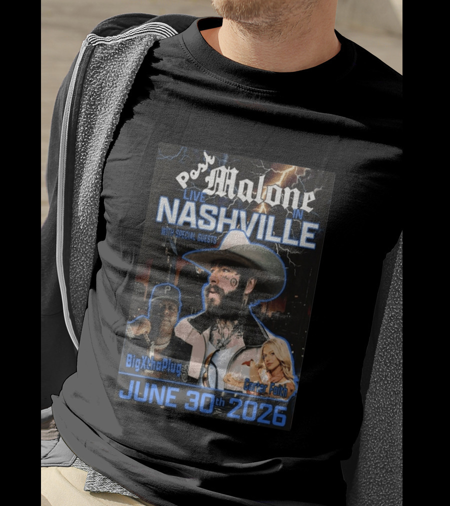 Post Malone Live In Nashville June 30th 2026 With Special Guests BigXthaPlug Carter Faith T-Shirt