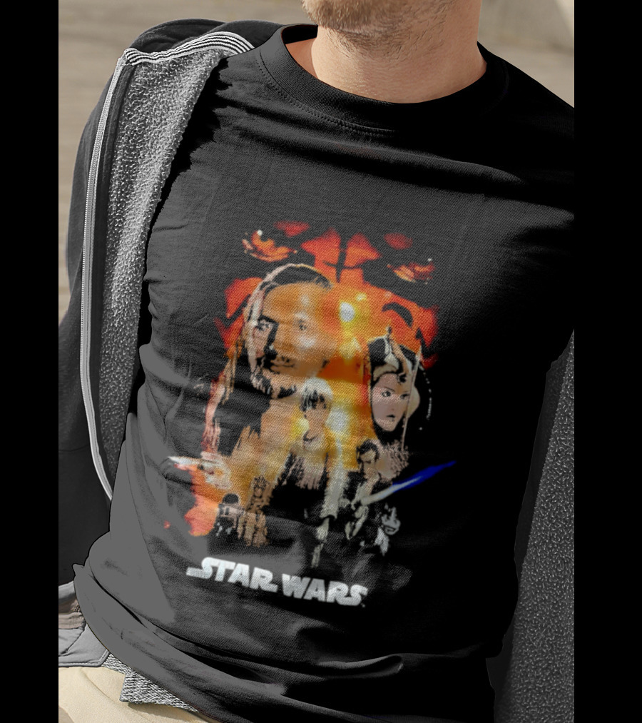 Star Wars The Phantom Menace Movie Characters And Lightsaber T-Shirt