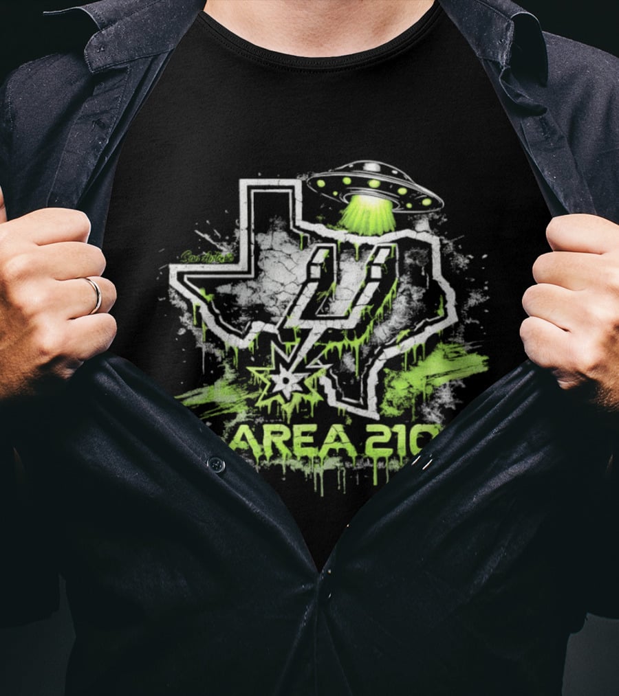 San Antonio Area 210 Spurs Fiesta UFO Texas Map T-Shirt