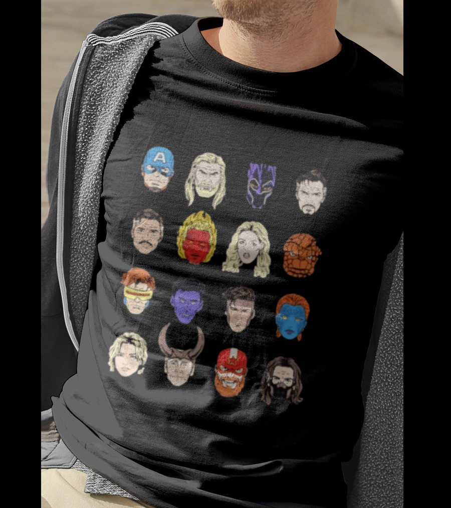 Heroes Assemble Big Head Iconic Characters Collage T-Shirt