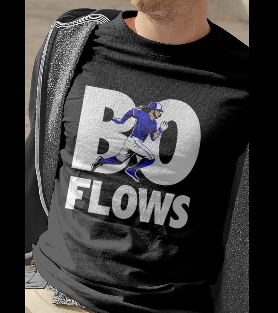 Bo Flows Running Baseball Player In Blue Uniform T-Shirt