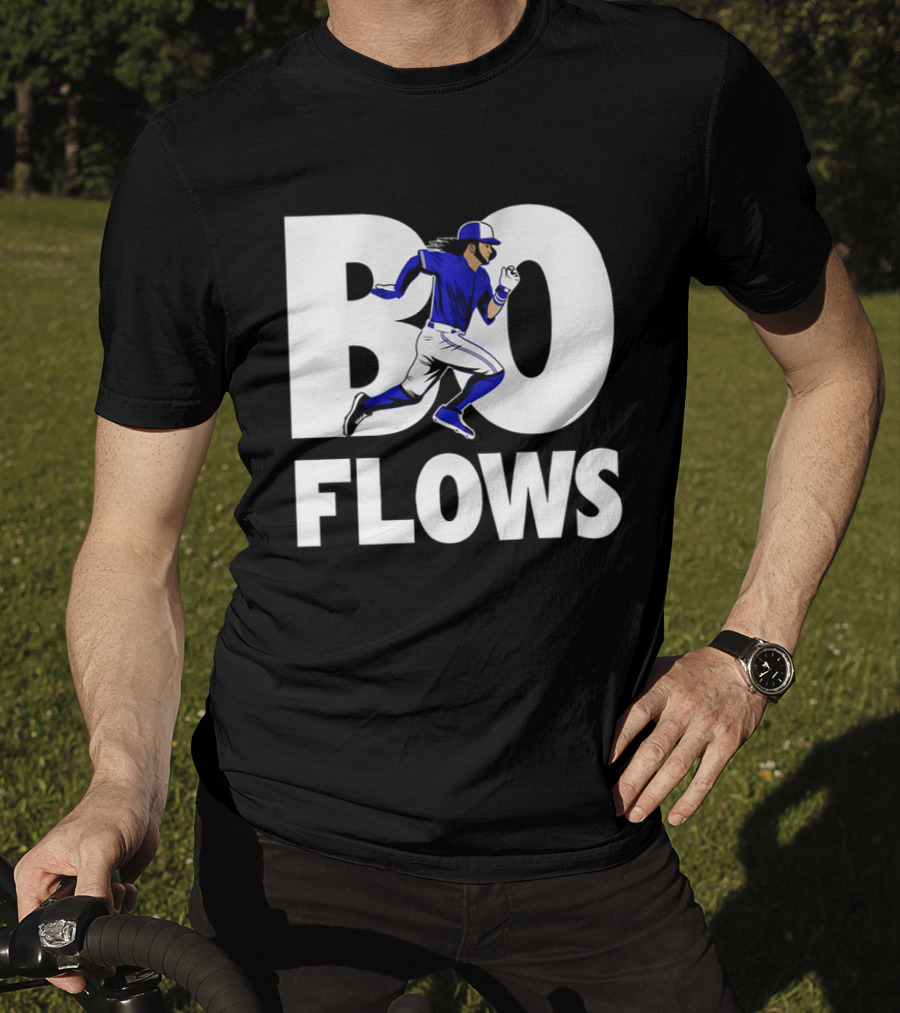 Bo Flows Running Baseball Player In Blue Uniform T-Shirt