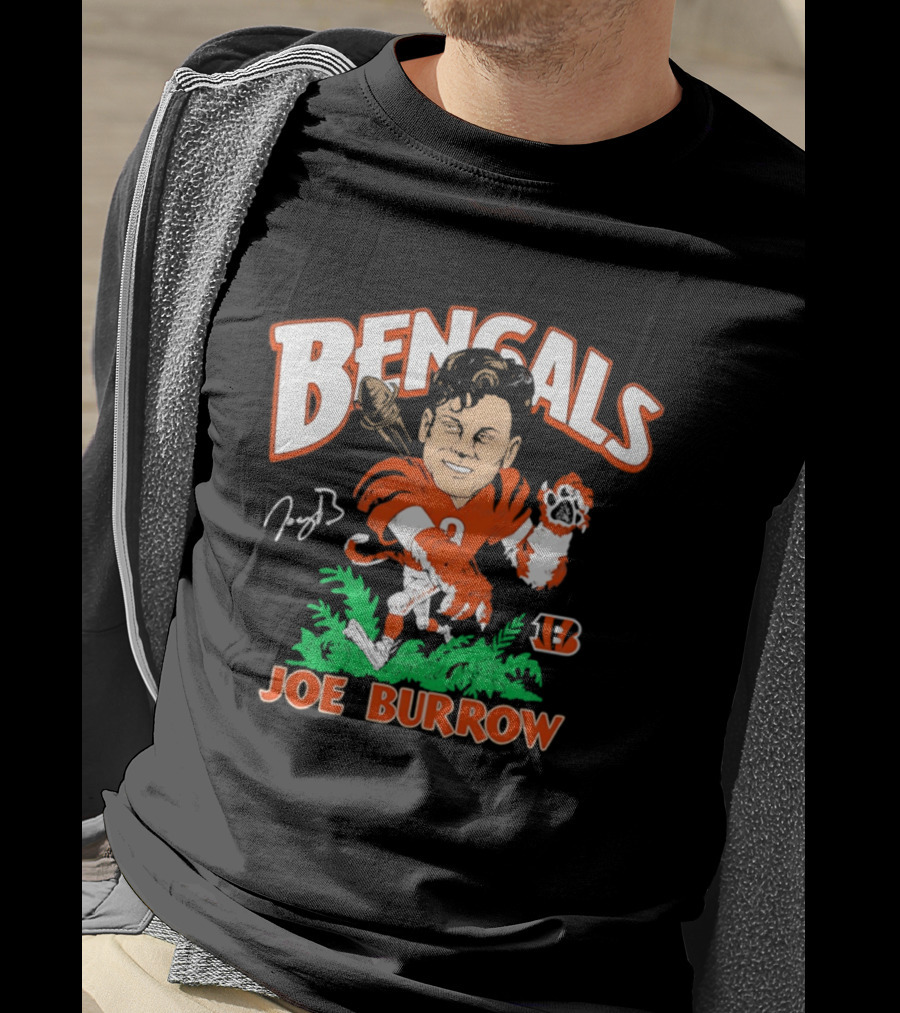 Bengals Joe Burrow Caricature Football T-Shirt