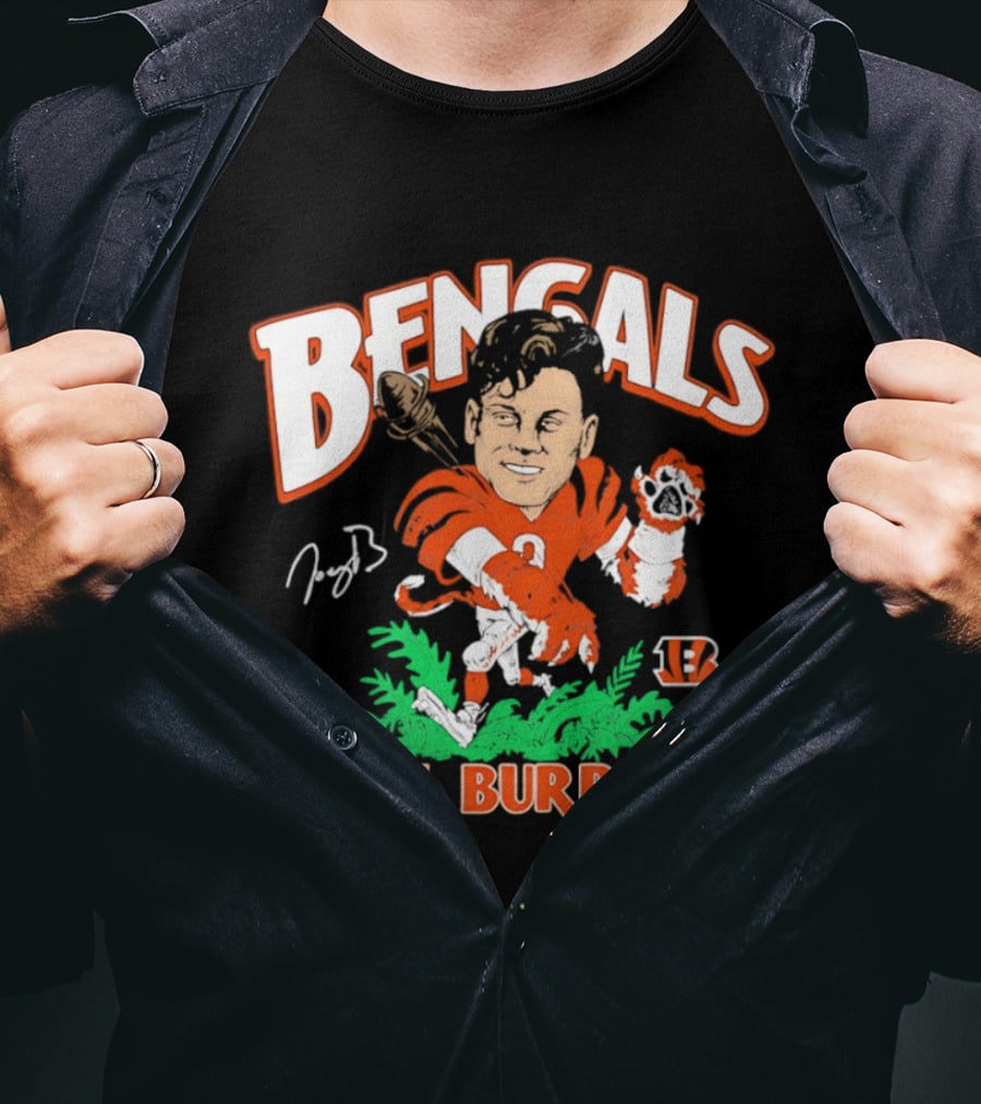 Bengals Joe Burrow Caricature Football T-Shirt
