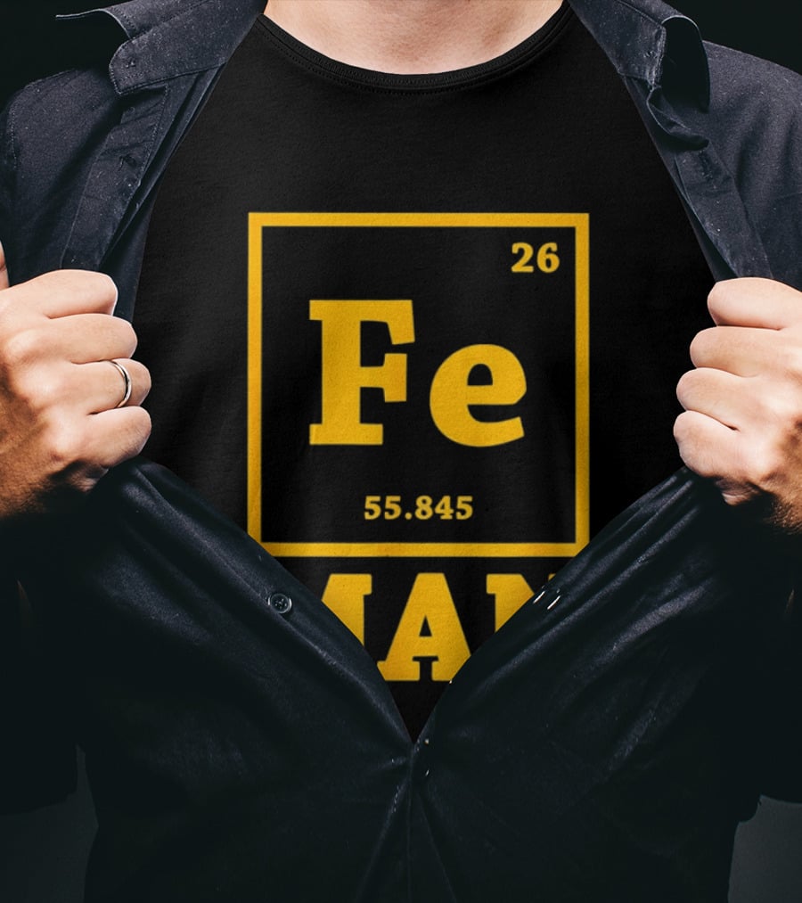 Fe 26 55.845 Periodic Chemistry Element Man T-Shirt