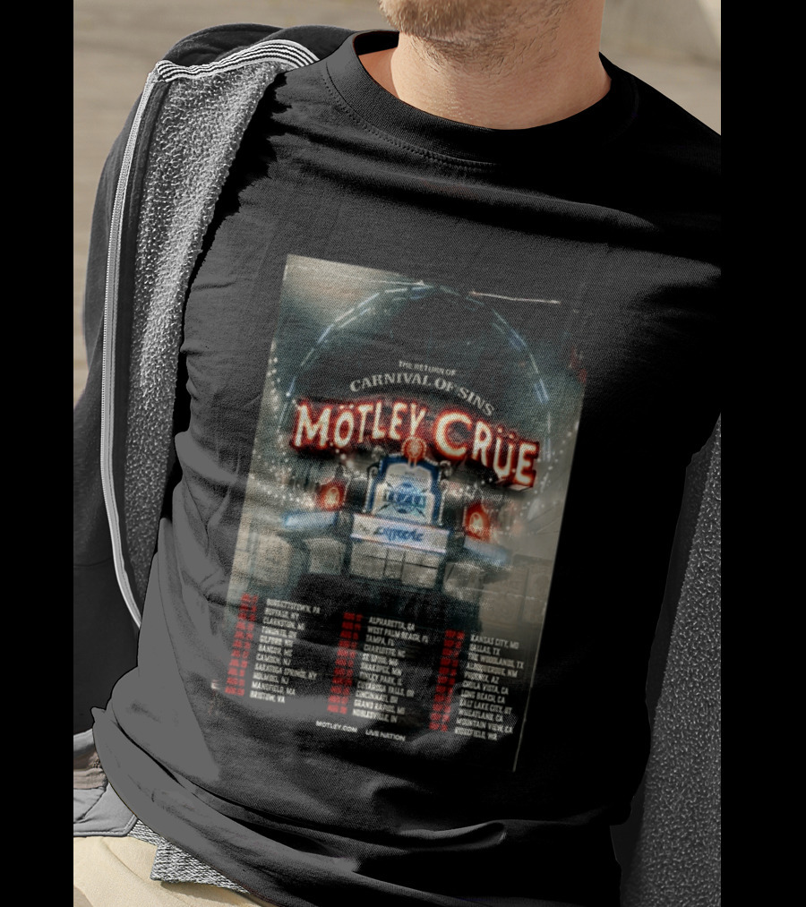 Motley Crue Carnival Of Sins Tour 2026 Featuring Tesla Dates And Locations T-Shirt