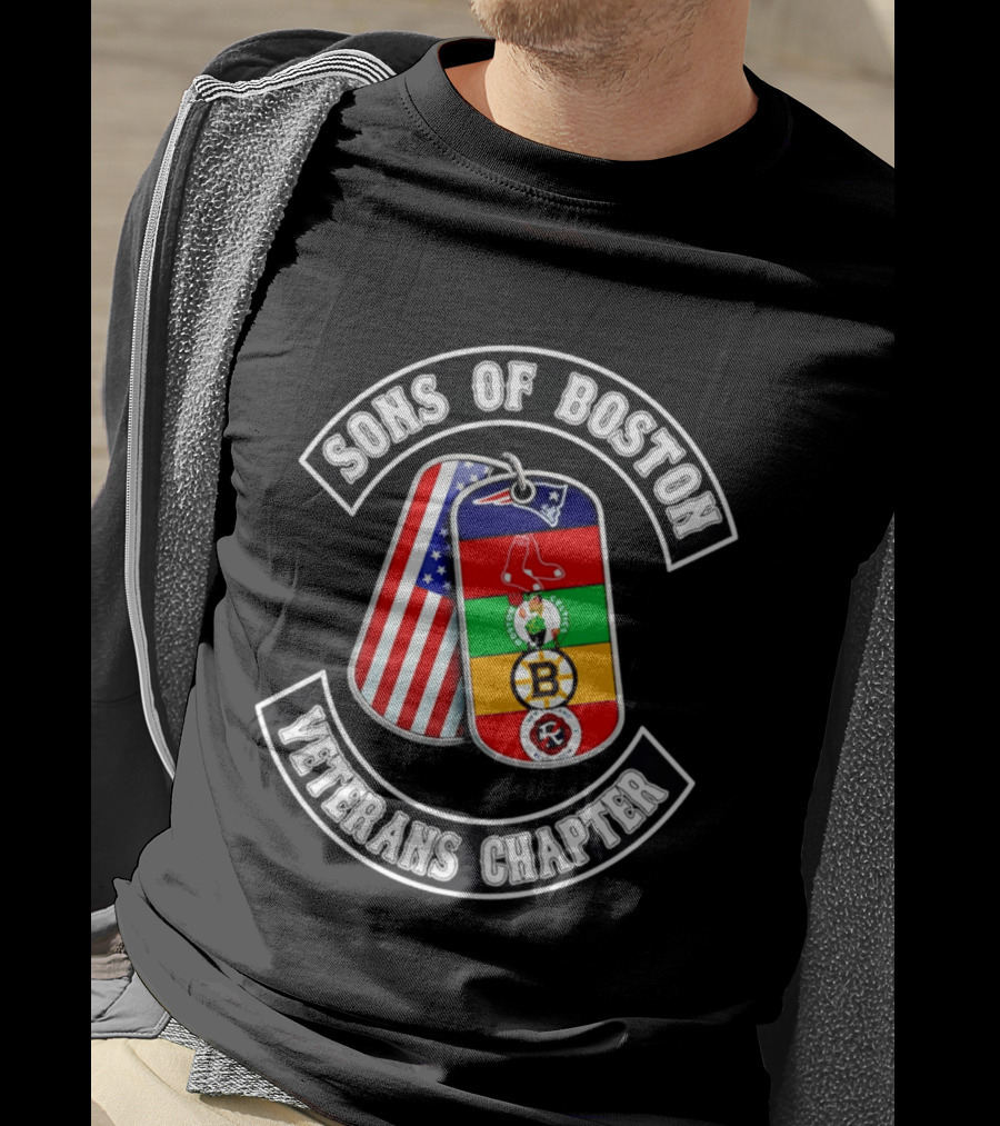 Boston Sports Patriots Red Sox Celtics Bruins Revolution Flags Dog Tags T-Shirt