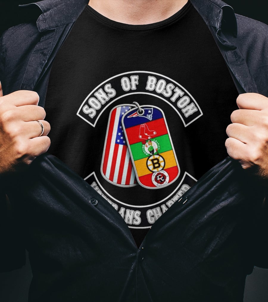 Boston Sports Patriots Red Sox Celtics Bruins Revolution Flags Dog Tags T-Shirt