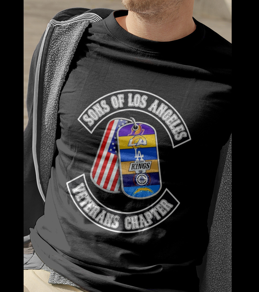 Sons Of Los Angeles Veterans Chapter LA Sports Dog Tags American Flag T-Shirt
