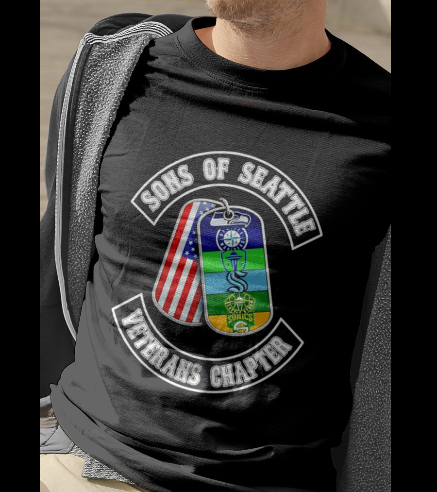 Sons Of Seattle Veterans Chapter Dog Tags American Flag Sonics Seattle Sports T-Shirt