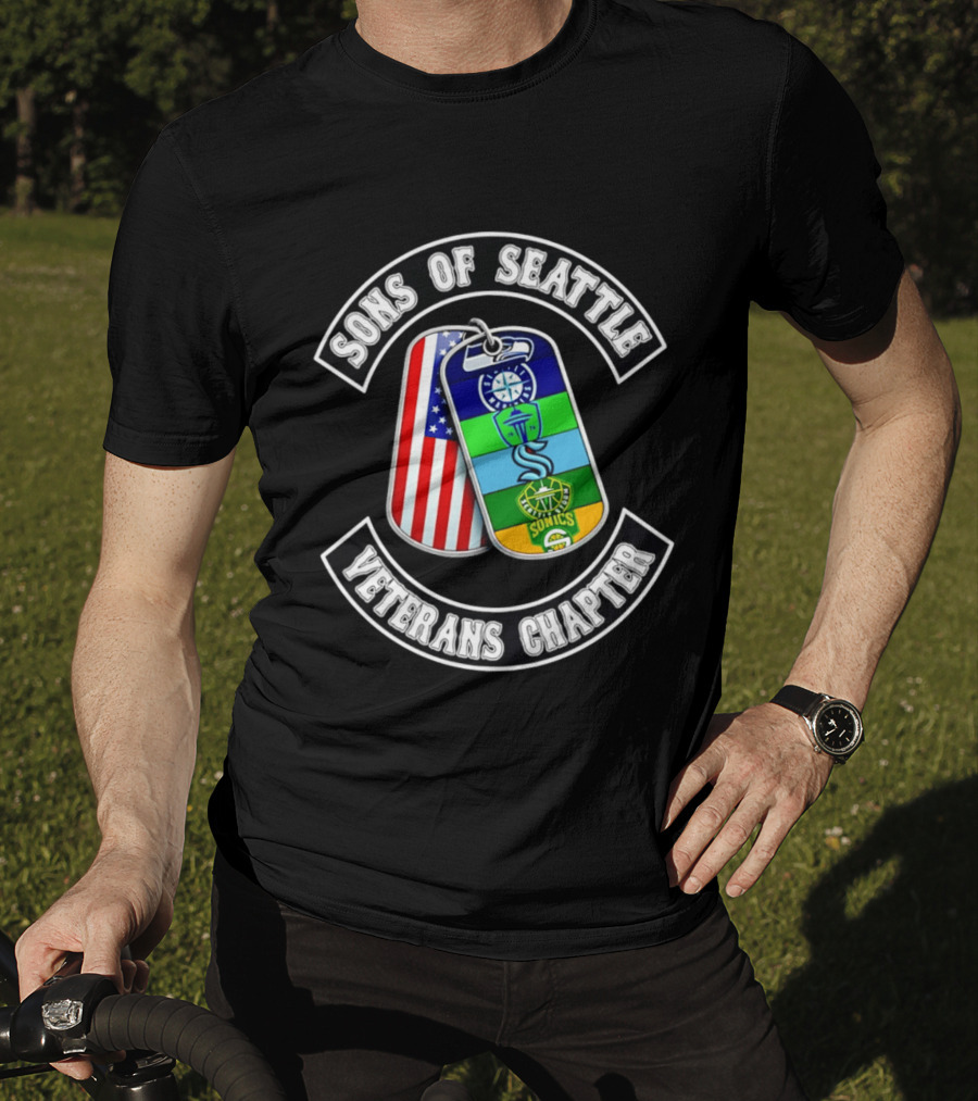 Sons Of Seattle Veterans Chapter Dog Tags American Flag Sonics Seattle Sports T-Shirt