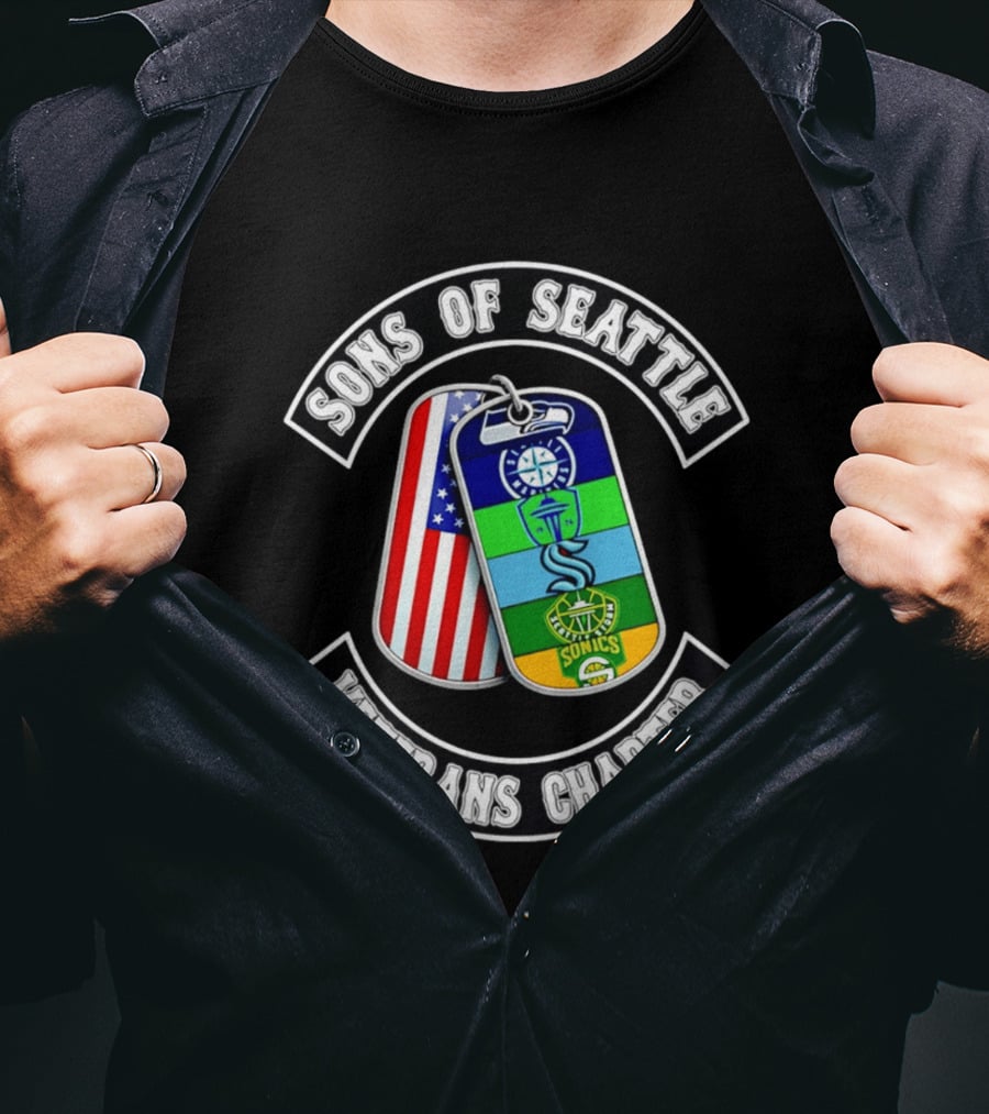 Sons Of Seattle Veterans Chapter Dog Tags American Flag Sonics Seattle Sports T-Shirt