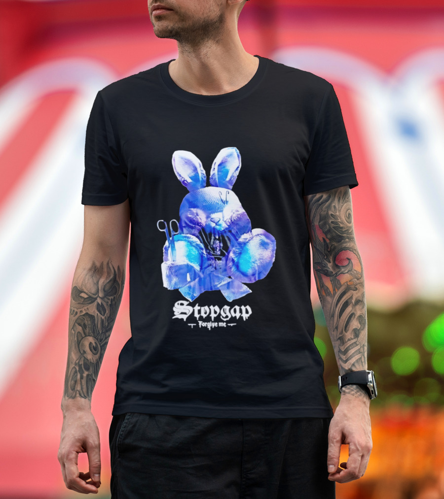 Stopgap Forgive Me Blue Bunny Plush With Scissors T-Shirt