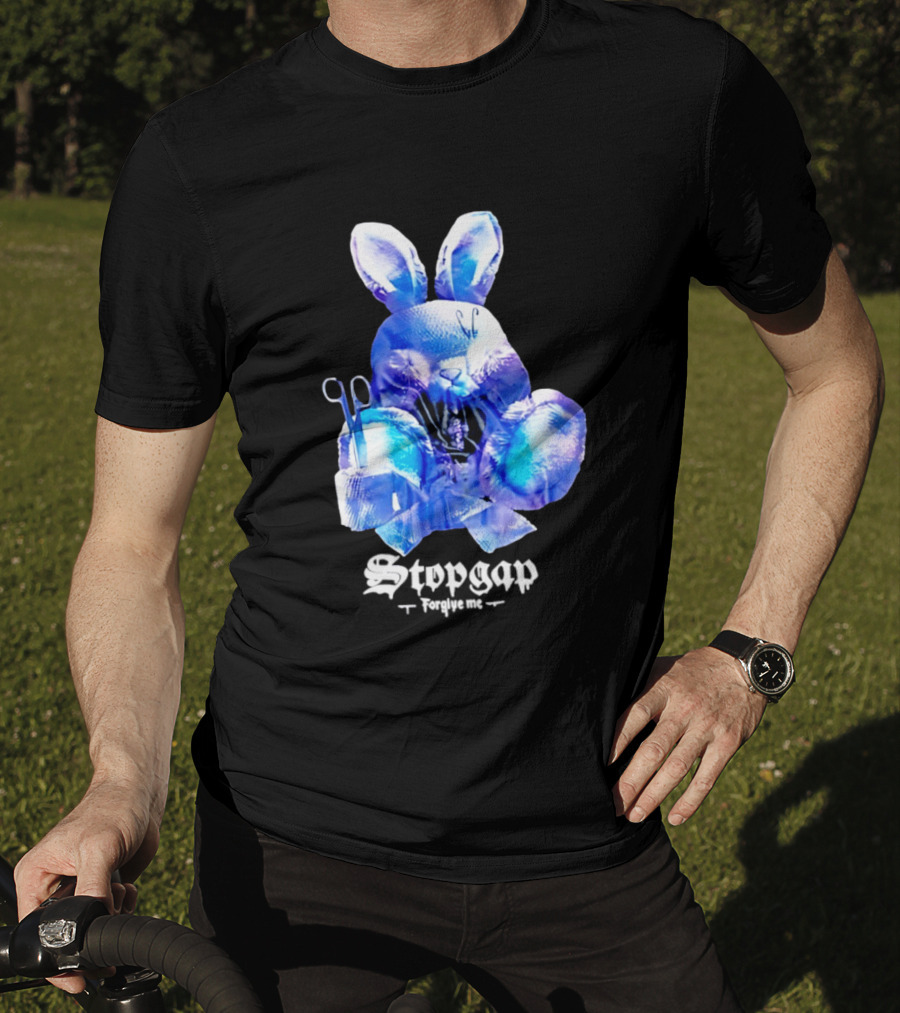 Stopgap Forgive Me Blue Bunny Plush With Scissors T-Shirt