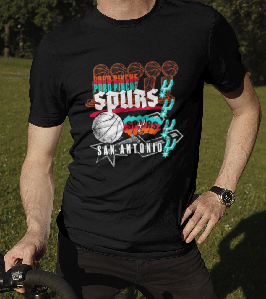 San Antonio Spurs Puro Pinche Basketball Trophy Icons And 90s T-Shirt