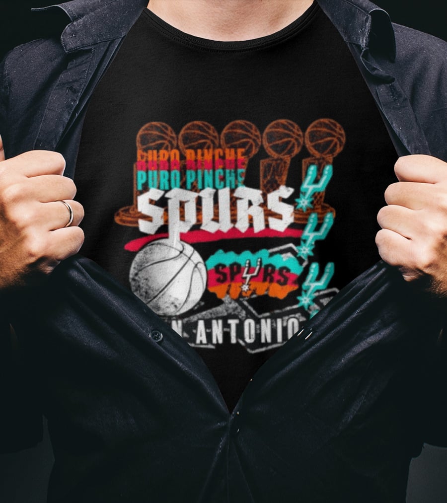 San Antonio Spurs Puro Pinche Basketball Trophy Icons And 90s T-Shirt