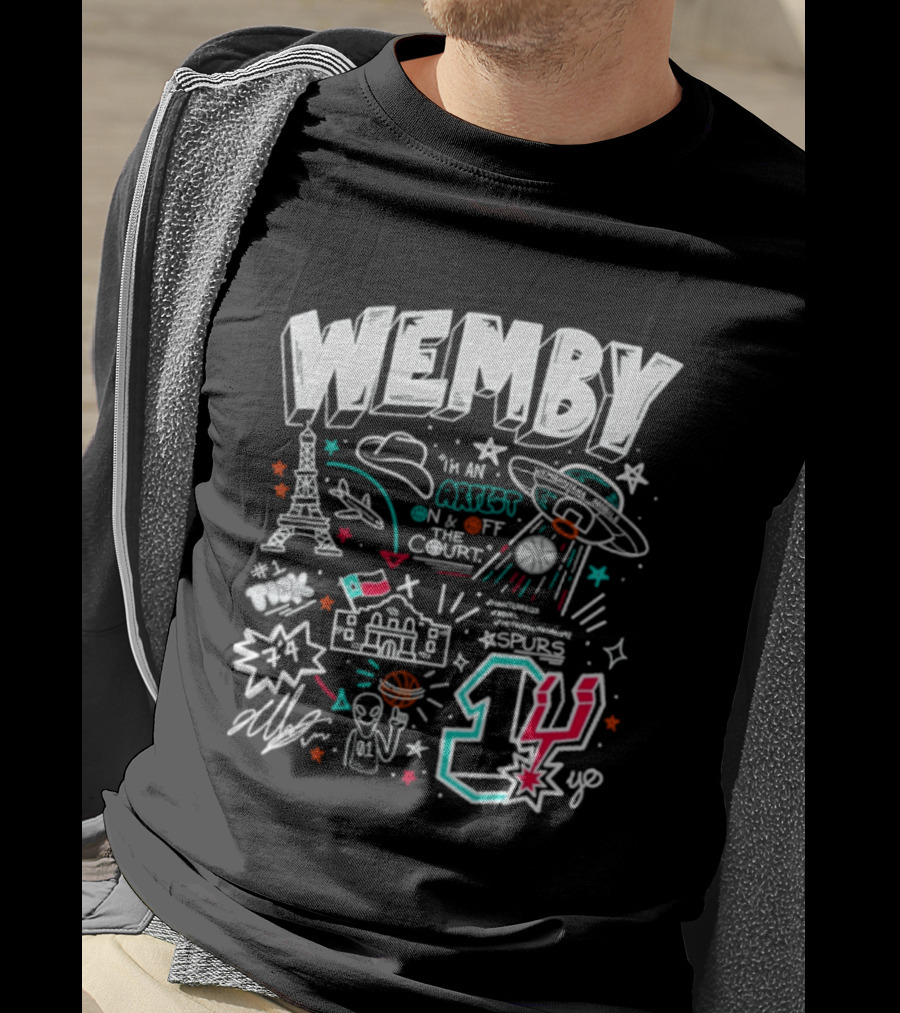 Wemby Victor Wembanyama Artist On Off Court Spurs #1 Eiffel Tower Alien Spaceship T-Shirt