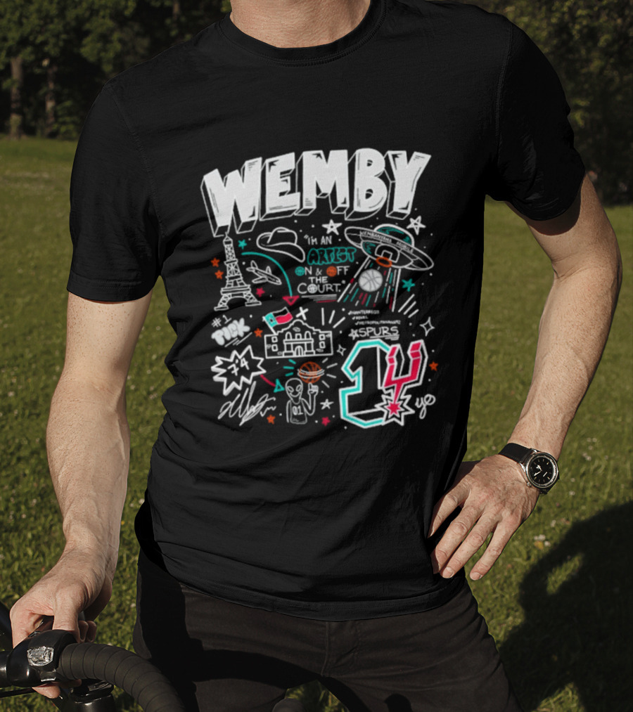 Wemby Victor Wembanyama Artist On Off Court Spurs #1 Eiffel Tower Alien Spaceship T-Shirt