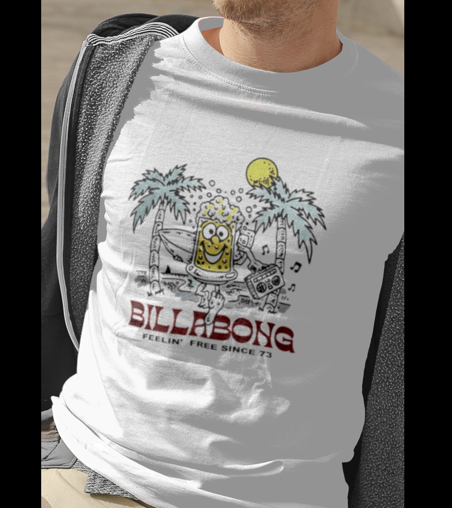 Billabong Feelin Free Since 73 Beer Tropical Vibes Palm Trees Sun T-Shirt
