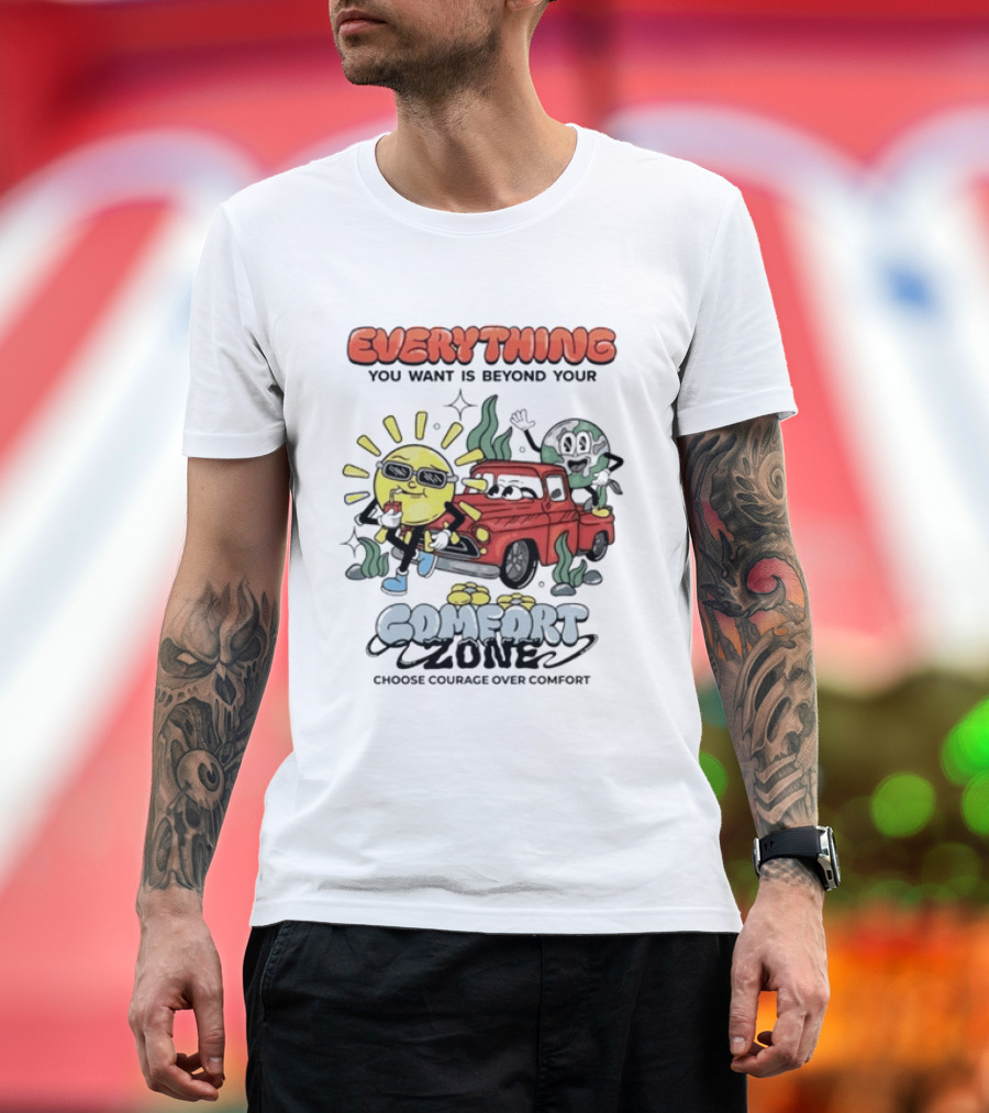 Everything You Want Is Beyond Your Comfort Zone Choose Courage Over Comfort Retro Sun And Moon T-Shirt