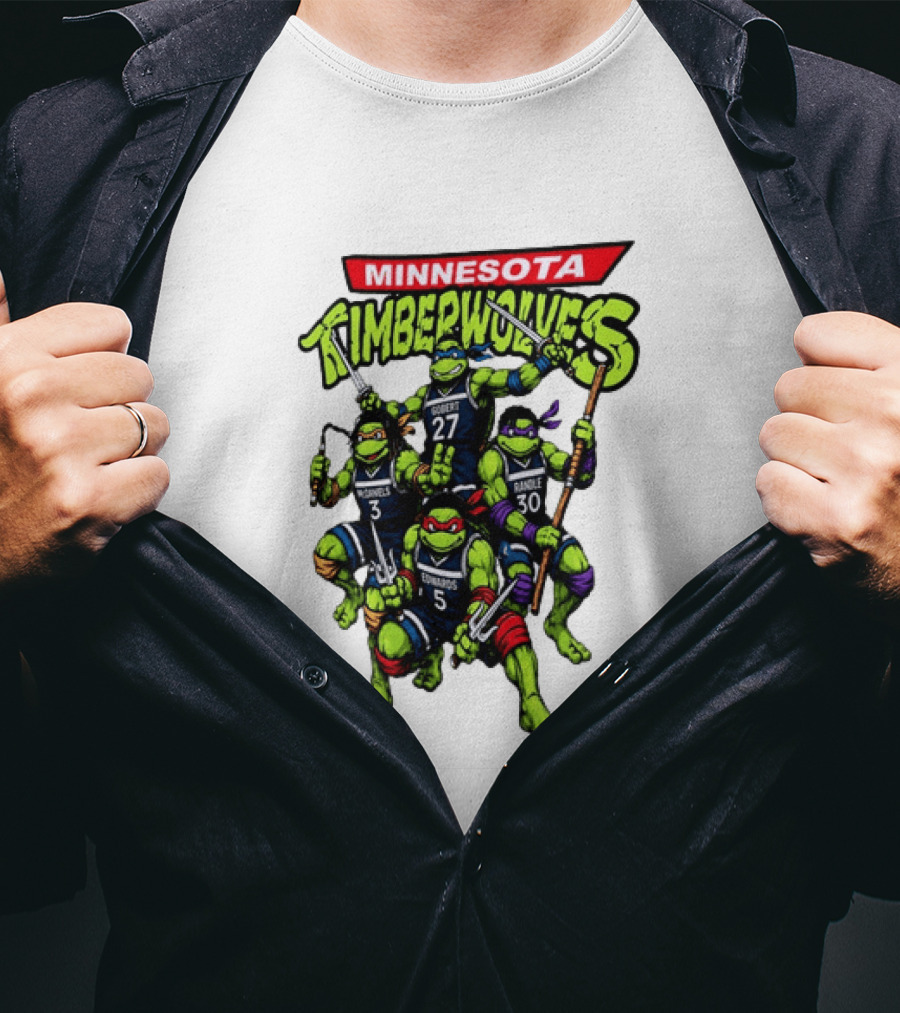Minnesota Timberwolves Ninja Turtles Crossover Edwards Gobert Randle McDaniels T-Shirt