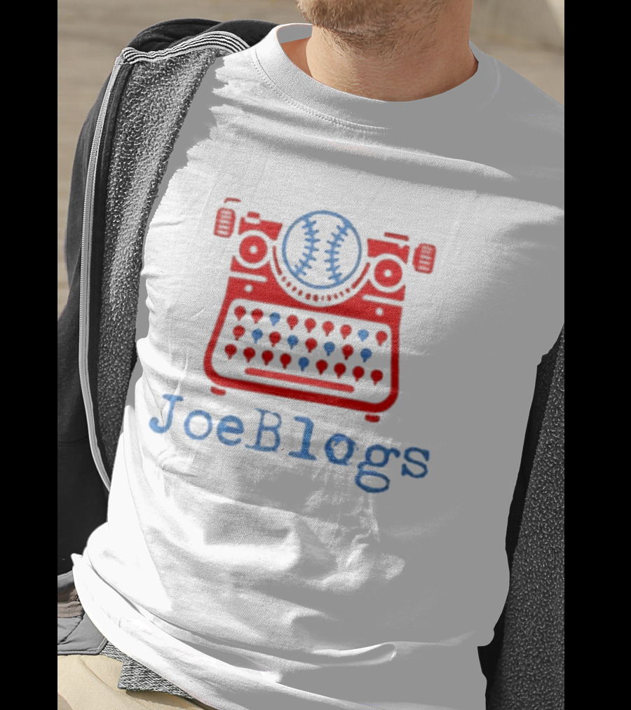 Red White And Blue JoeBlogs Typewriter With Baseball T-Shirt