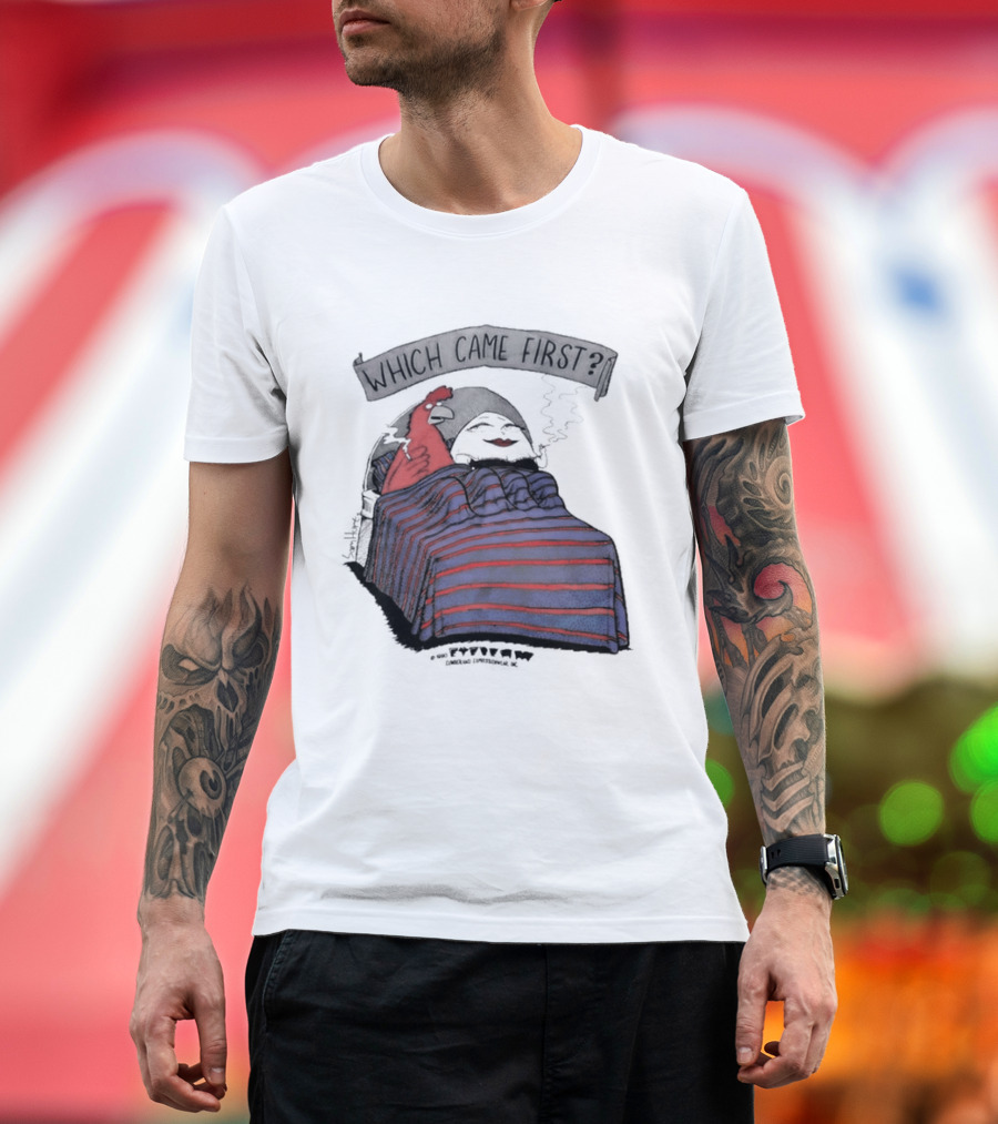 Which Came First The Chicken Or The Egg Striped Bed Scene T-Shirt