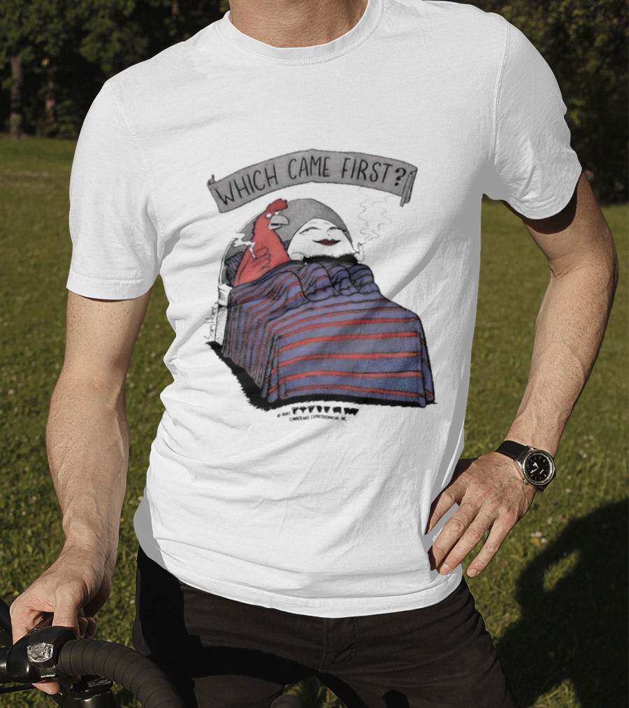 Which Came First The Chicken Or The Egg Striped Bed Scene T-Shirt
