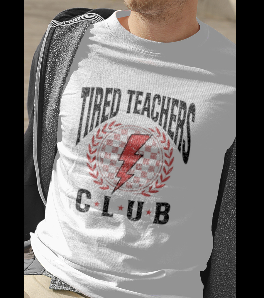Tired Teachers Club Lightning Bolt Laurel Wreath T-Shirt