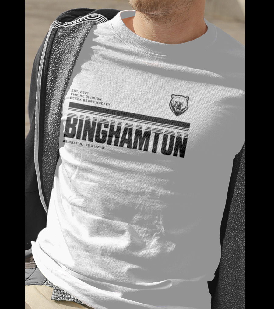 Binghamton Empire Division Black Bears Hockey Est. 2021 Coordinates 42.0987° N, 75.9117° W T-Shirt