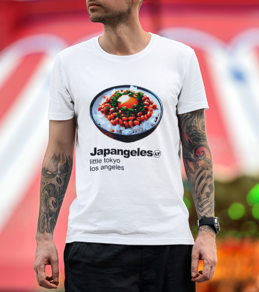 Japangeles Little Tokyo Los Angeles Natto Gohan Bowl With Egg And Scallions T-Shirt