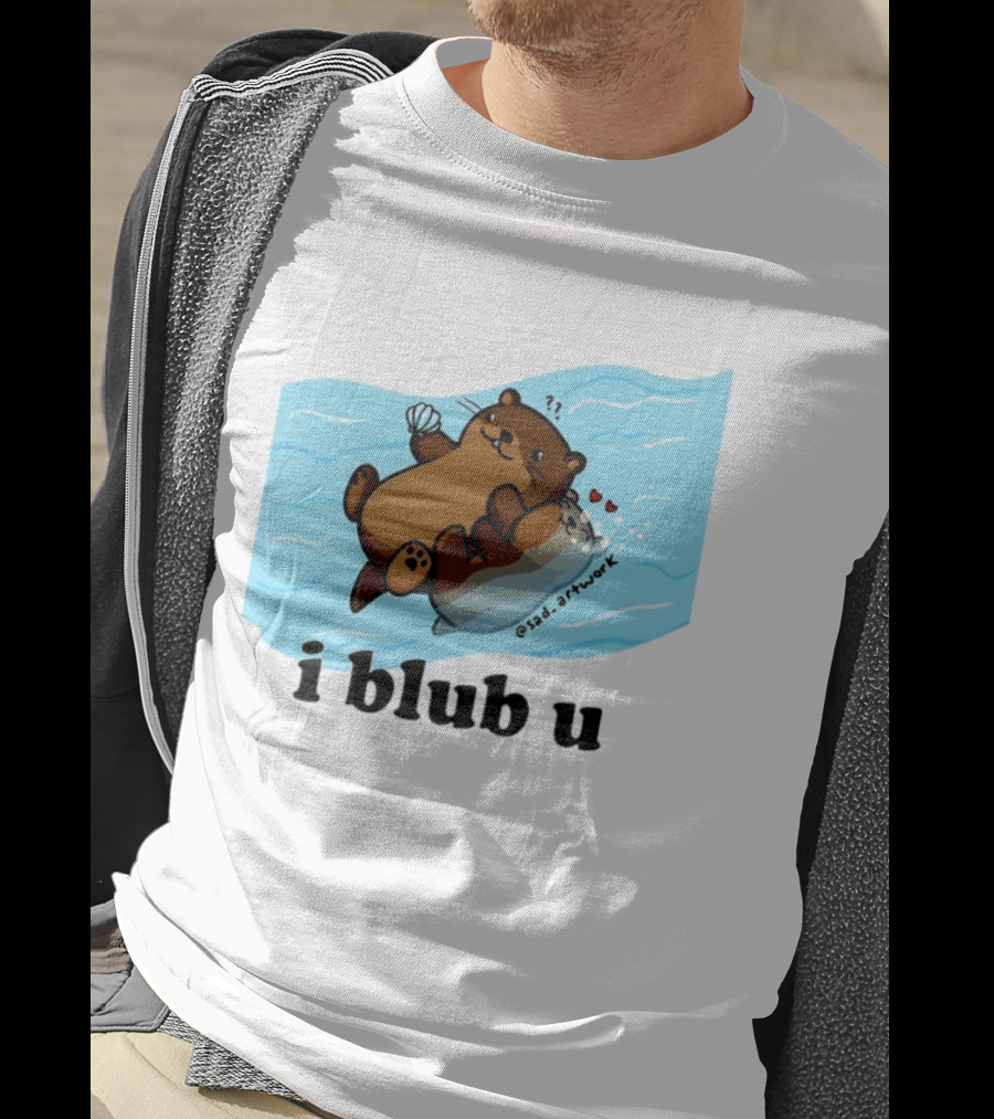 Cute Sea Otters I Blub U Love With Hearts And Shells T-Shirt