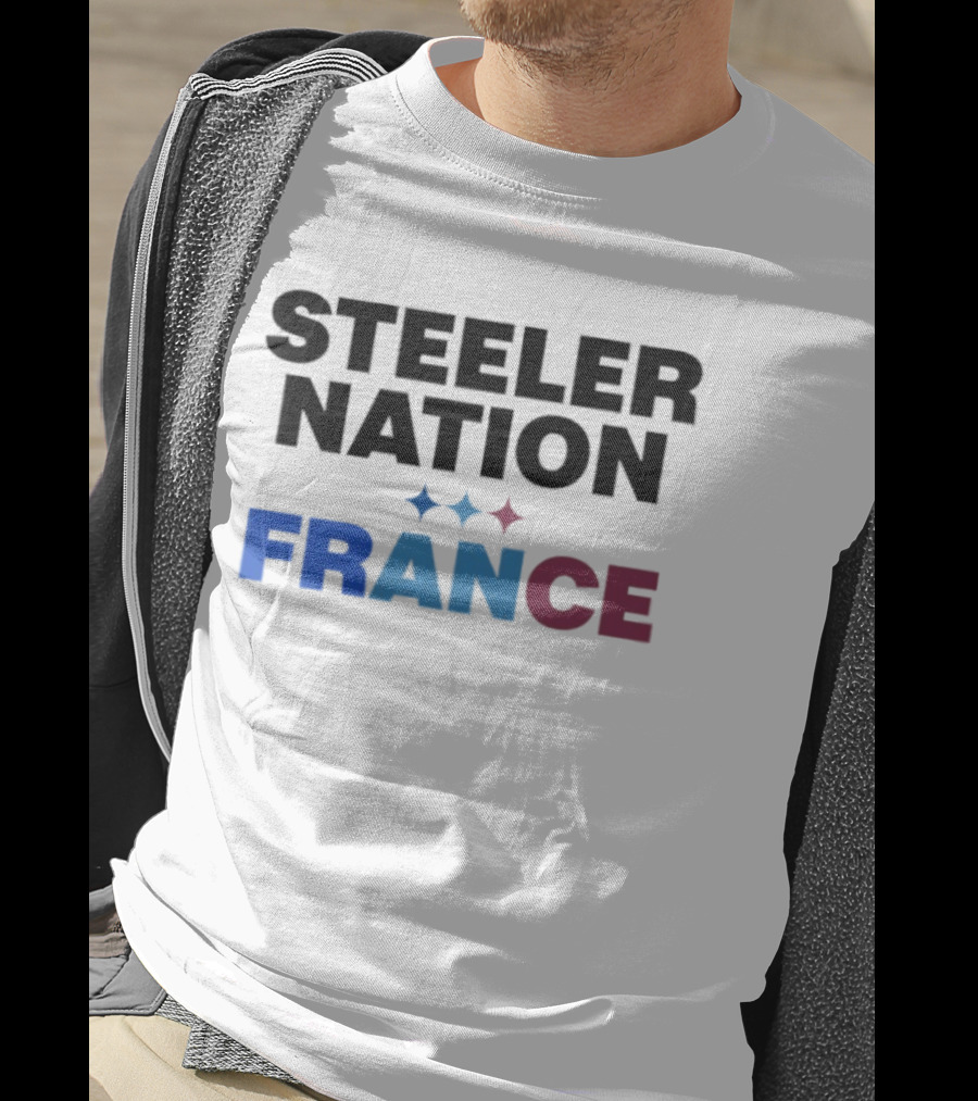 STEELERS NATION FRANCE Black Text Blue White Red Team T-Shirt