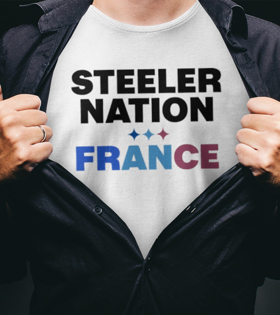 STEELERS NATION FRANCE Black Text Blue White Red Team T-Shirt