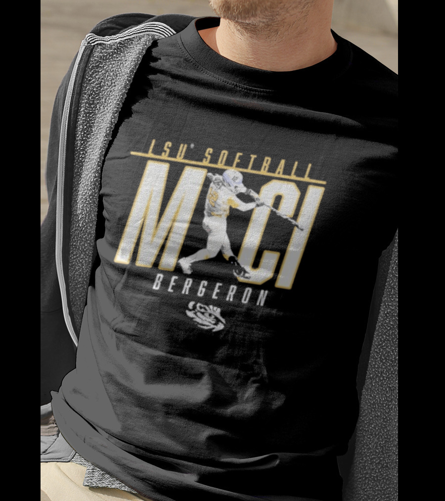 LSU Softball Maci Bergeron Swinging Action Baseball T-Shirt