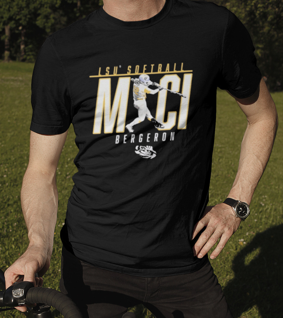 LSU Softball Maci Bergeron Swinging Action Baseball T-Shirt