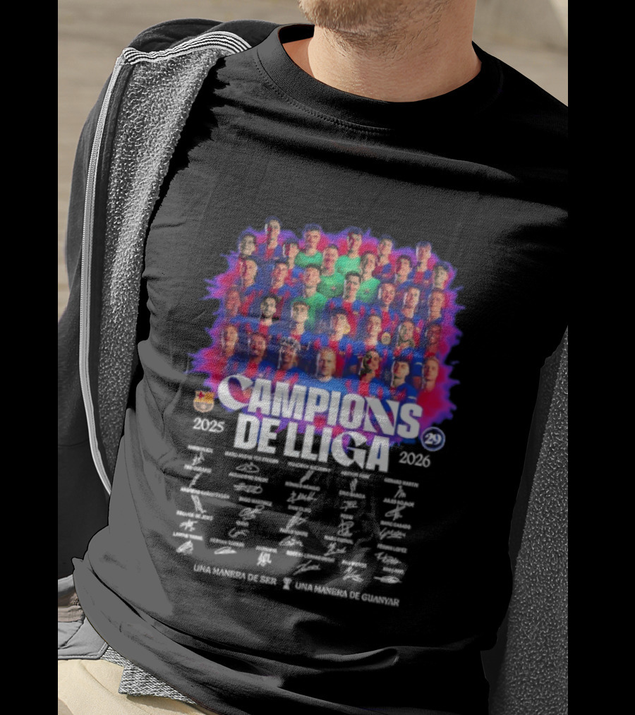 Barcelona FC Campions De Lliga 2025 2026 Signatures Una Manera De Ser T-Shirt