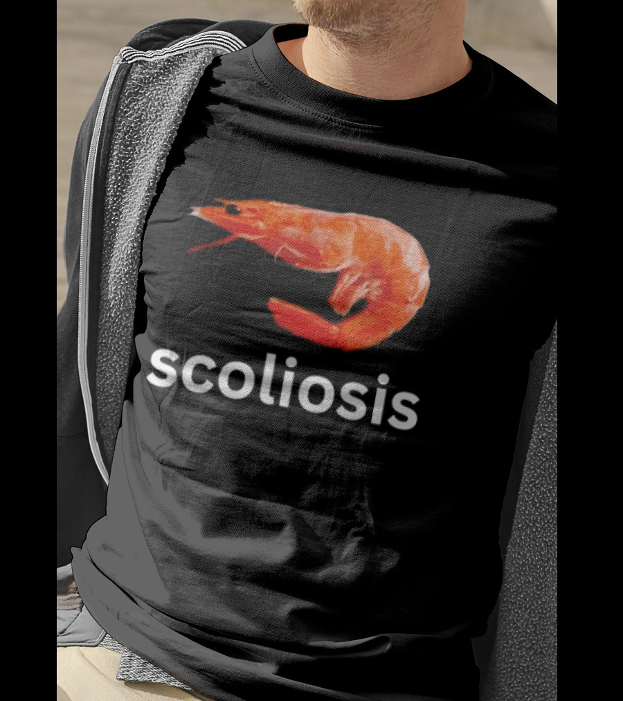 Shrimp Scoliosis Meme Funny Seafood Joke T-Shirt