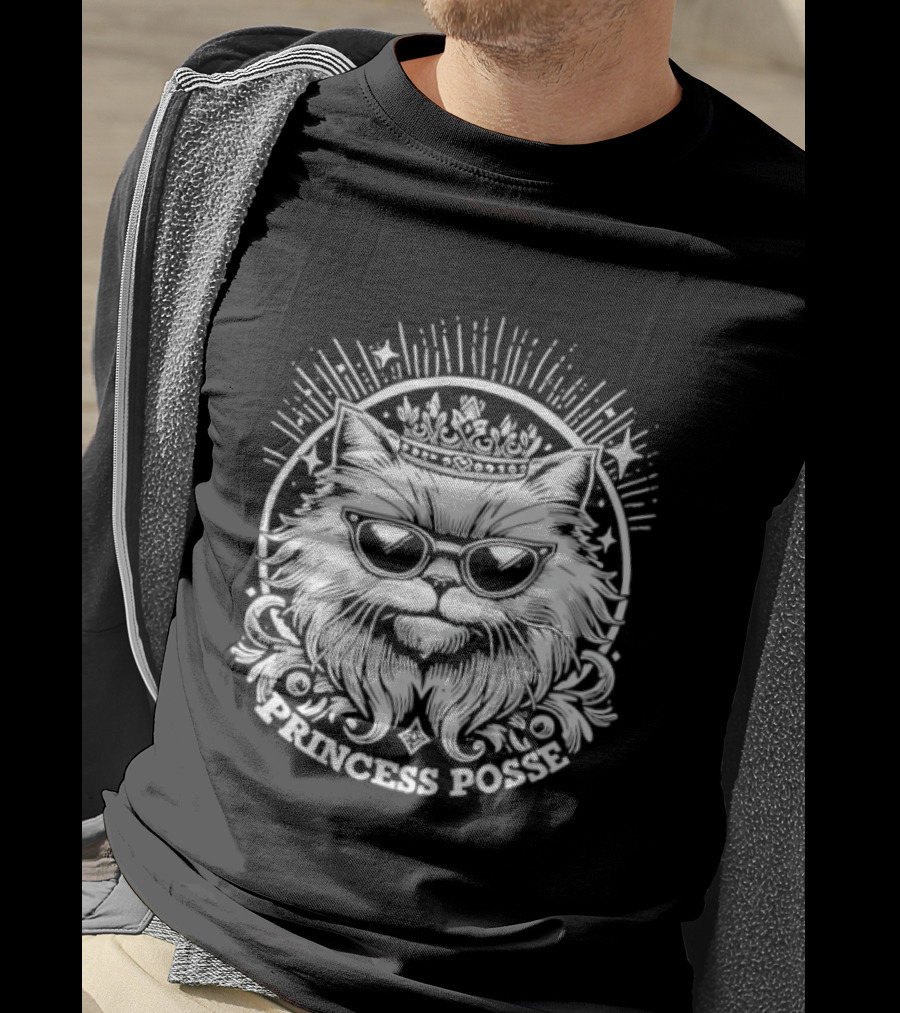 Cat Princess Posse Gothic Emblem Fierce Feline Crown T-Shirt