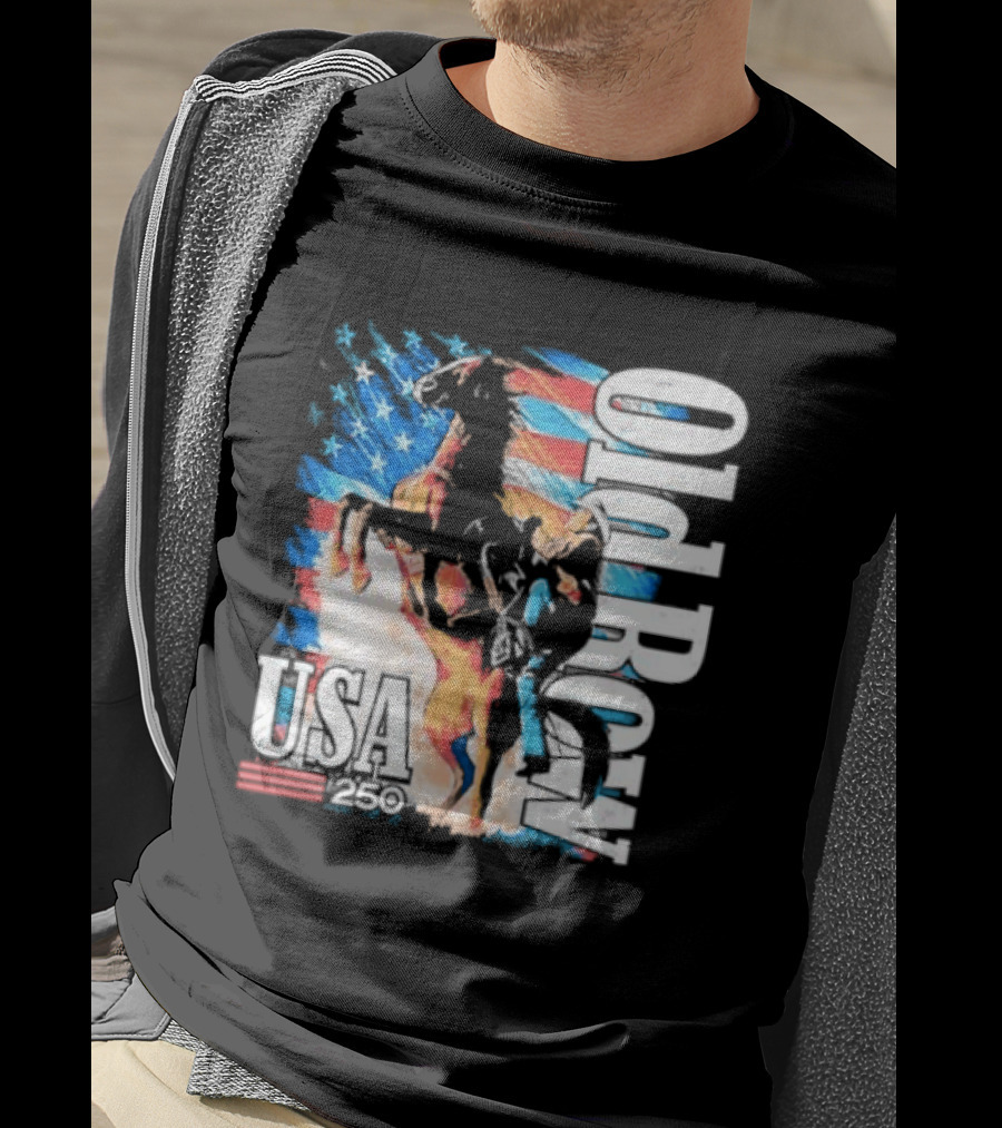 Cowboy Rodeo Rider With Horse USA Flag 250th Anniversary T-Shirt