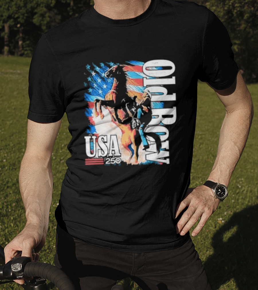 Cowboy Rodeo Rider With Horse USA Flag 250th Anniversary T-Shirt