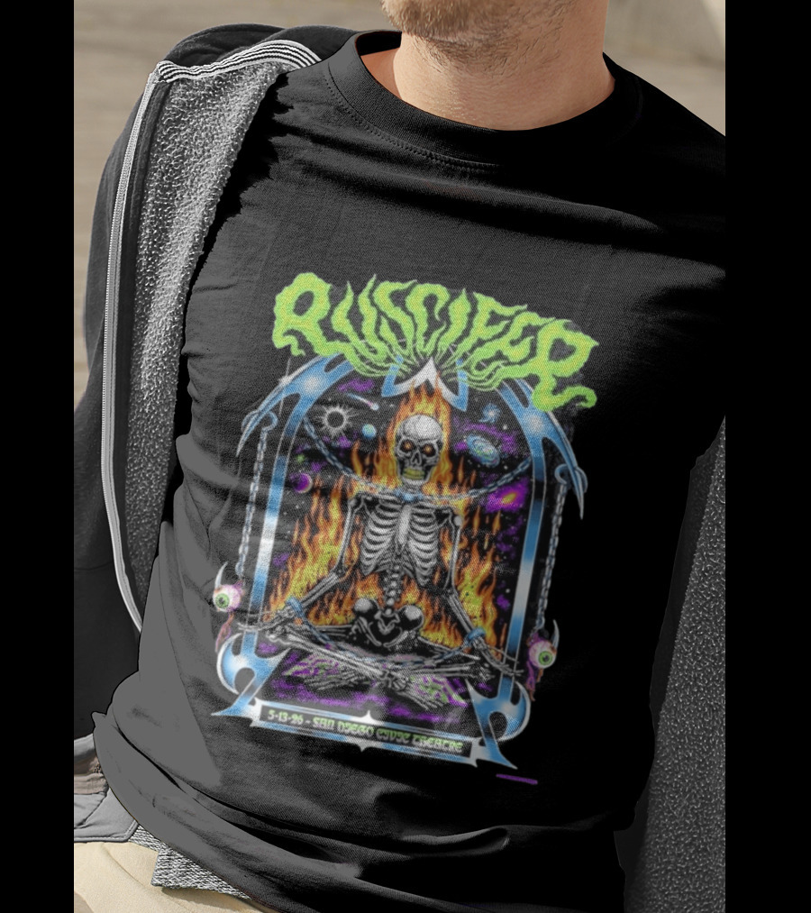 Puscifer San Diego Civic Theatre May 13 2026 Event Flaming Skull Skeleton In Space T-Shirt
