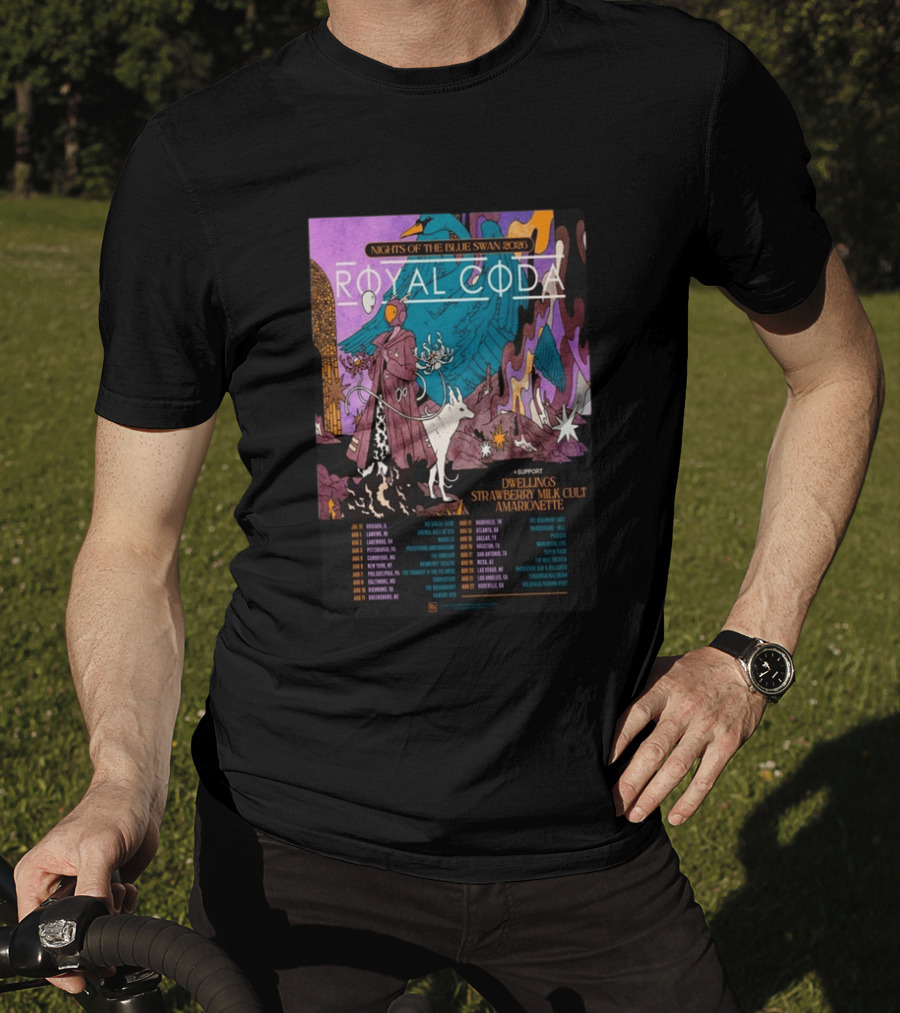 Nights Of The Blue Swan 2026 Royal Coda Tour Dates Dwelling Strawberry Milk Cult Amarionette T-Shirt