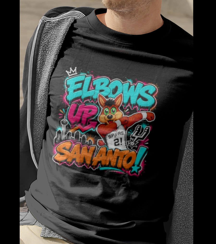Elbows Up San Antonio Spurs Cartoon Style Mascot Dabbing Fun T-Shirt
