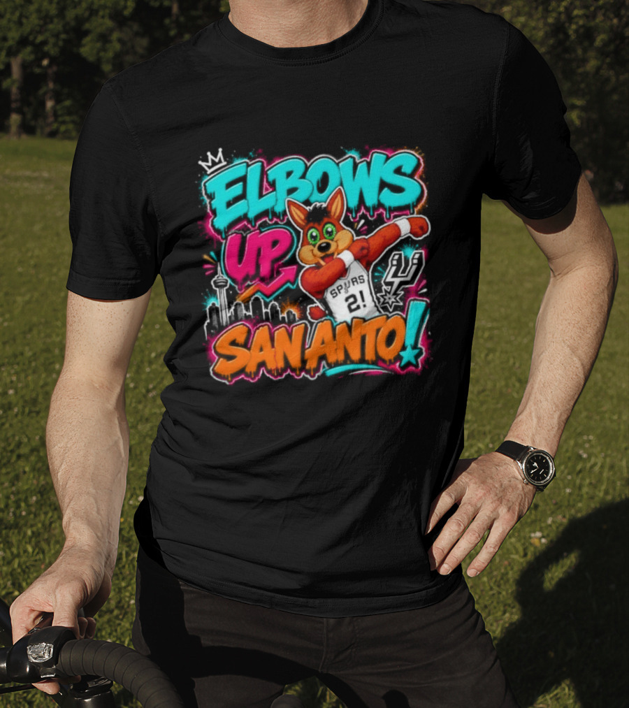 Elbows Up San Antonio Spurs Cartoon Style Mascot Dabbing Fun T-Shirt