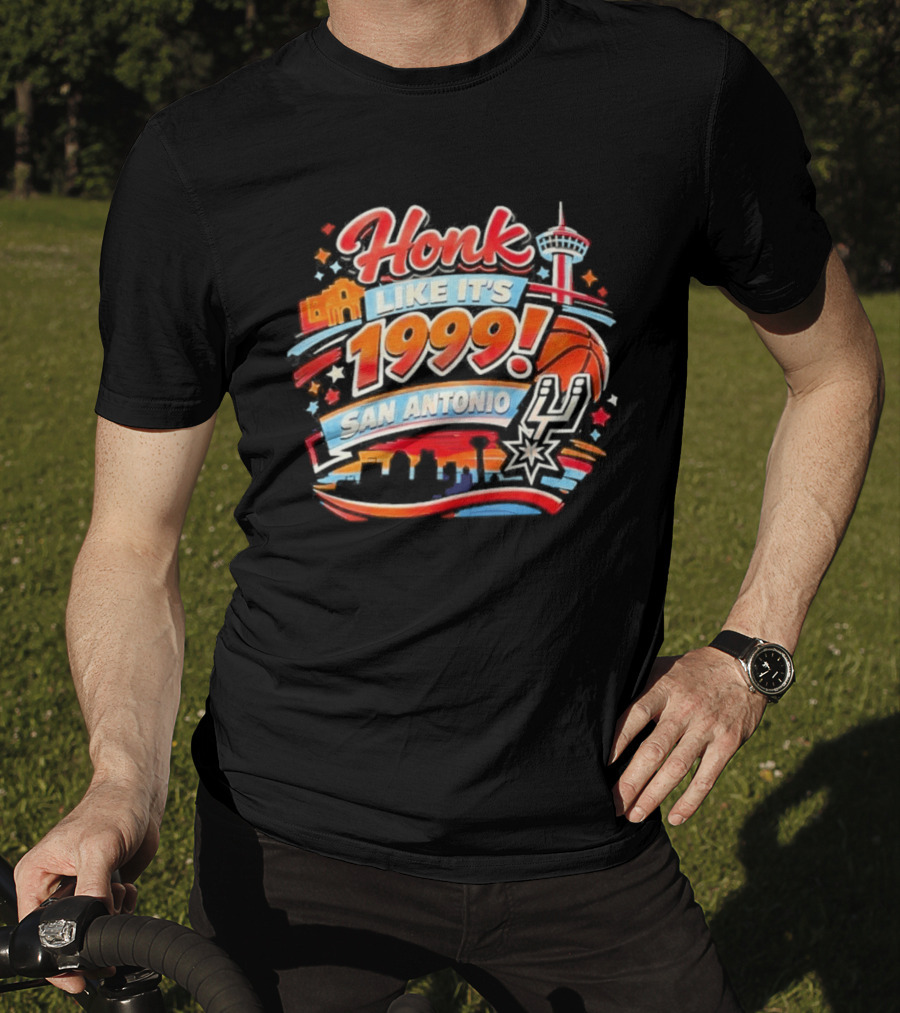 San Antonio Honk Like It's 1999 Basketball Arena Tower Fiesta T-Shirt