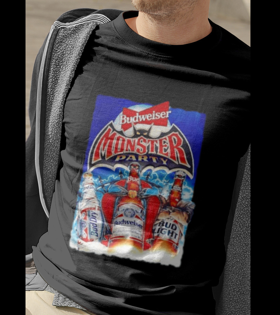 Budweiser Monster Party Bud Dry Bud Light Bottles Halloween Celebration T-Shirt